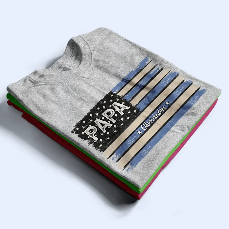 Stars And Stripes Proud To Be Merica Papa - Personalized T Shirt