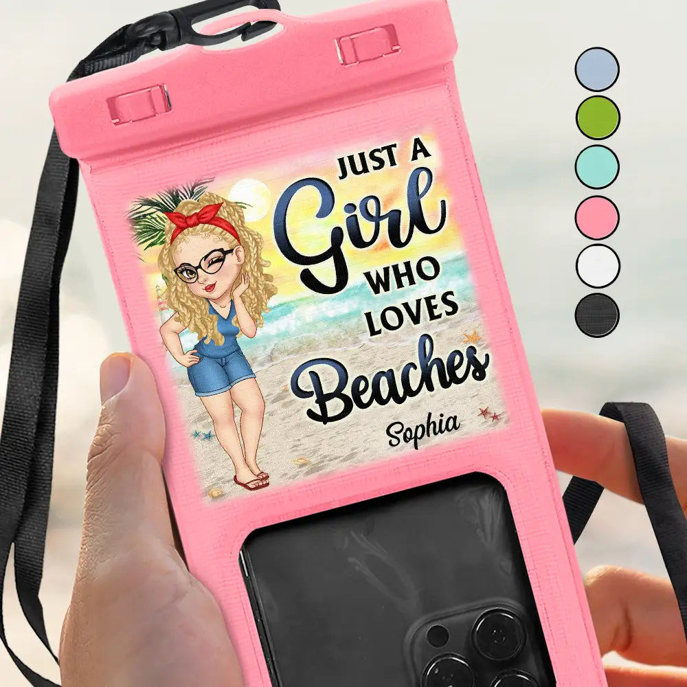 Just A Girl Who Loves Beaches Summer Vacation Traveling - Personalized Waterproof Phone Pouch