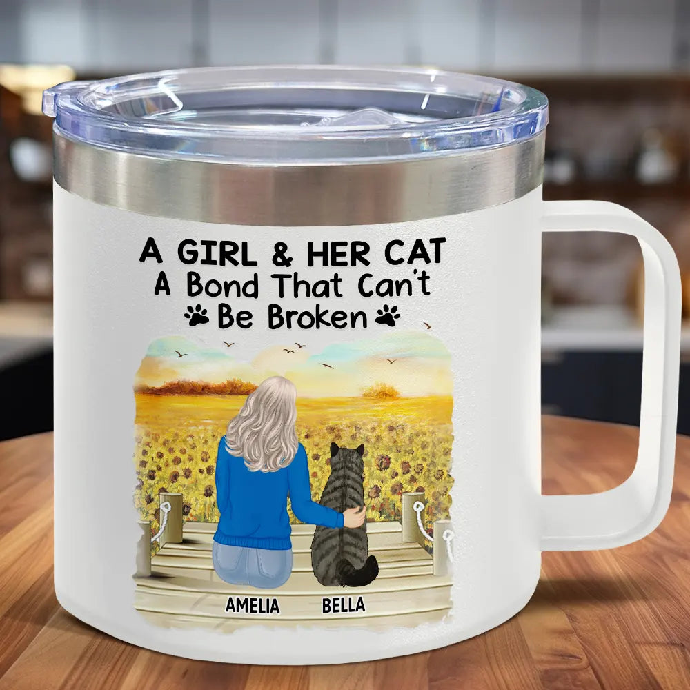 A Bond That Can't Be Broken Cat - Personalized 14oz Stainless Steel Tumbler With Handle