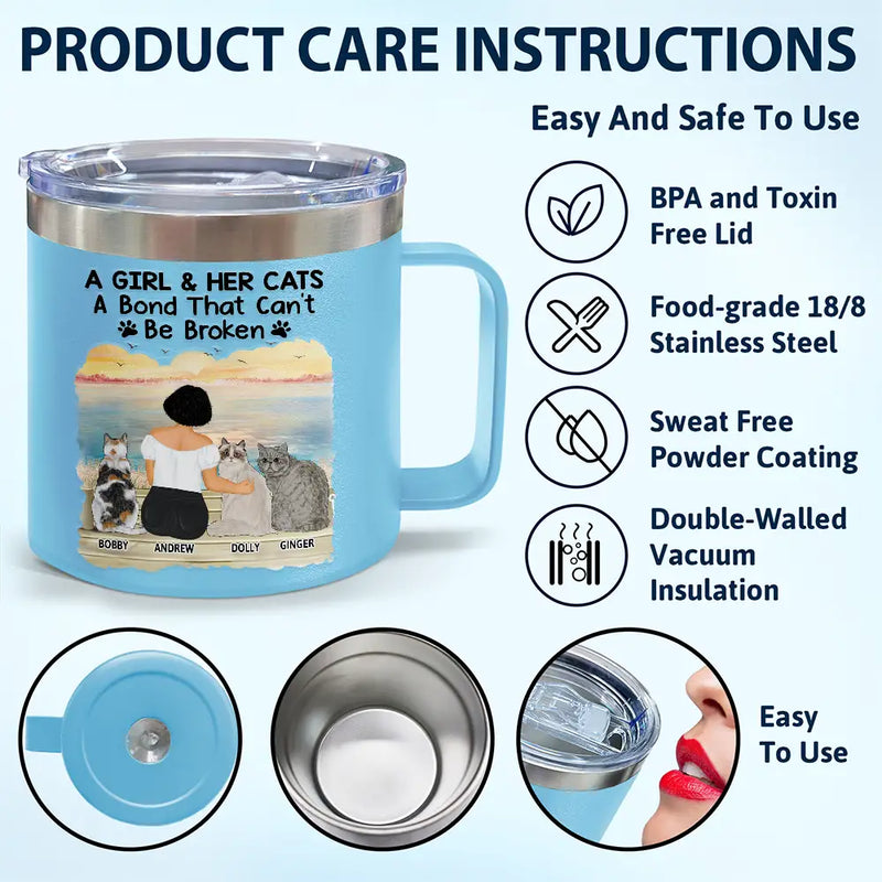 A Bond That Can't Be Broken Cat - Personalized 14oz Stainless Steel Tumbler With Handle