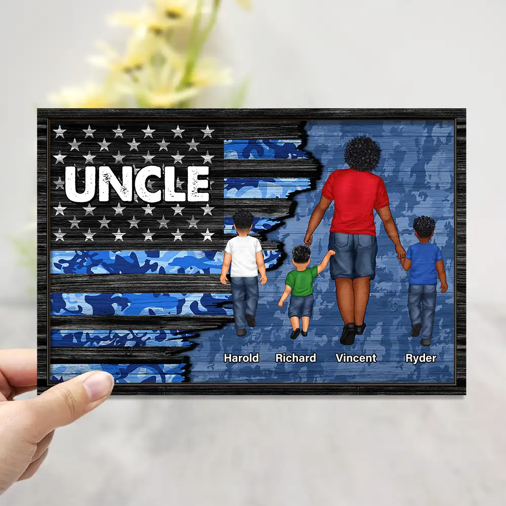 Nation Flag Dad Grandpa Walking With Kids - Personalized 2-Layered Wooden Plaque With Stand