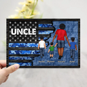 Nation Flag Dad Grandpa Walking With Kids - Personalized 2-Layered Wooden Plaque With Stand
