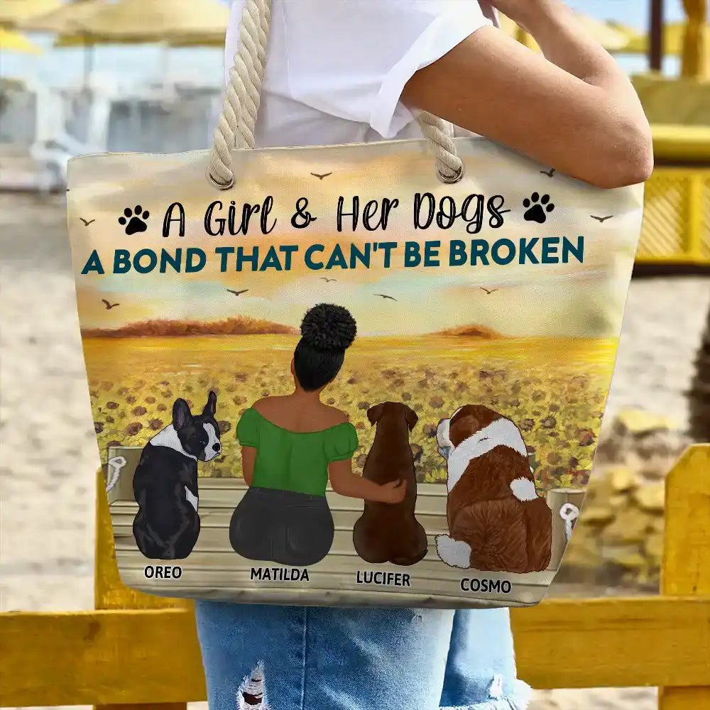 A Girl And Her Dog A Bond That Can't Be Broken - Personalized Beach Bag