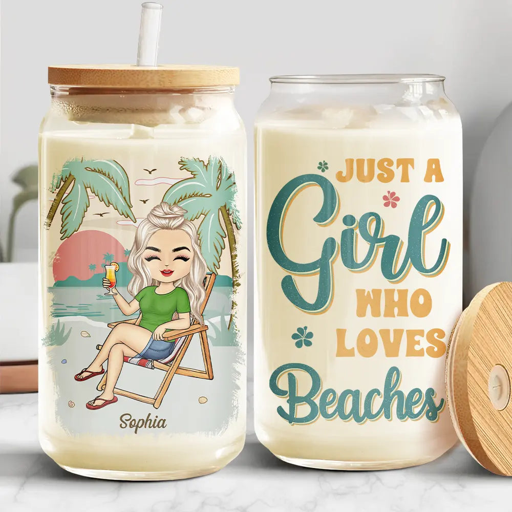 Just A Girl Who Loves Beaches - Personalized Clear Glass Can