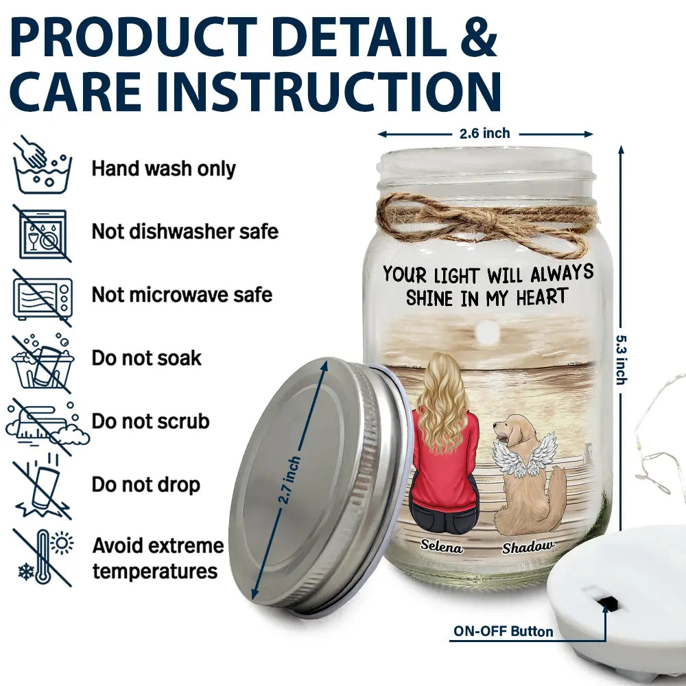 Maman chien, ta lumière brillera toujours dans mon cœur - Lampe de pot Mason personnalisée