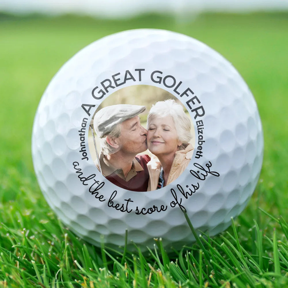 Photo personnalisée d'un grand golfeur et du meilleur score de sa vie Couple Mari Femme - Balle de golf personnalisée 
