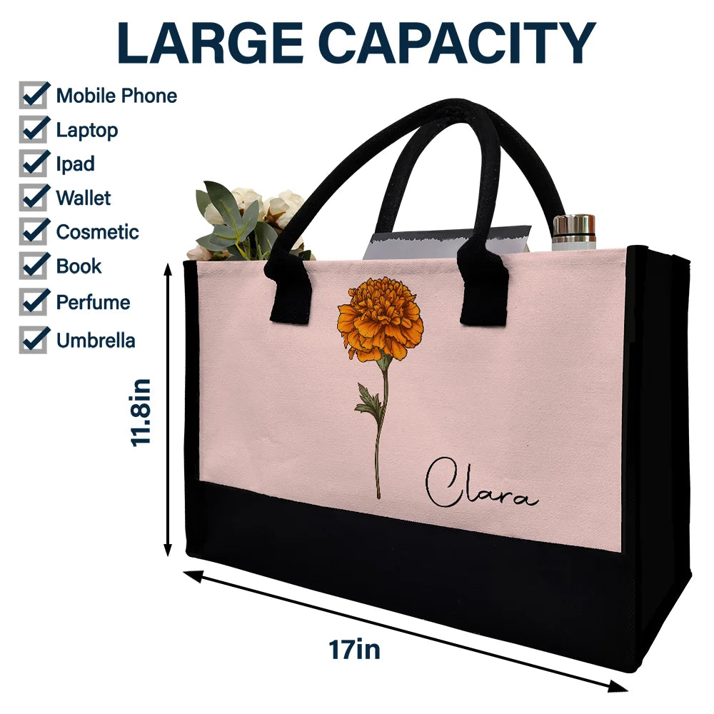 Birth Month Flowers Bloom Where You're Planted - Personalized Canvas Tote Bag