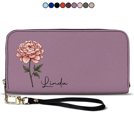 Birth Month Flowers Bloom Where You're Planted - Personalized Leather Long Wallet