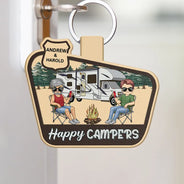 Porte-clés en cuir personnalisé avec photo de couple de camping-cars Chibi
