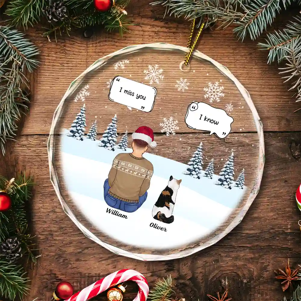 I Miss You Christmas Memorial Gift For Pet Lovers - Personalized Circle Glass Ornament