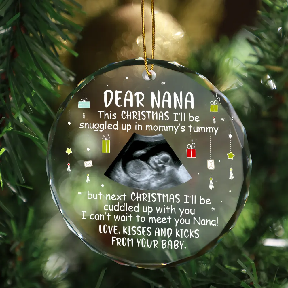 Custom Photo Baby Bump To Daddy, Mommy New Parents Christmas - Personalized Circle Glass Ornament