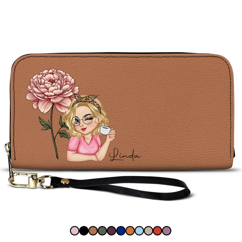 Birth Month Flowers Bloom Where You're Planted Women - Personalized Leather Long Wallet
