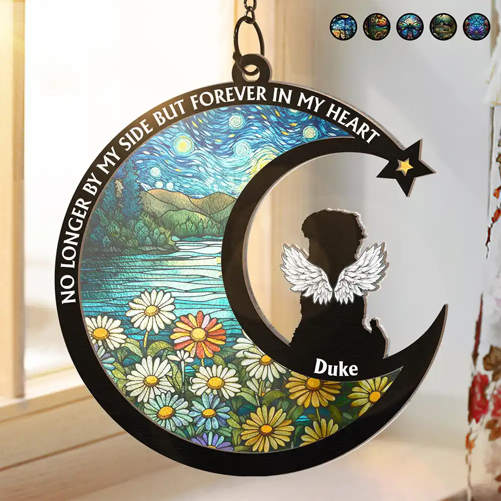 No Longer By My Side Dog Cat Memorial - Personalized Window Hanging Suncatcher Ornament