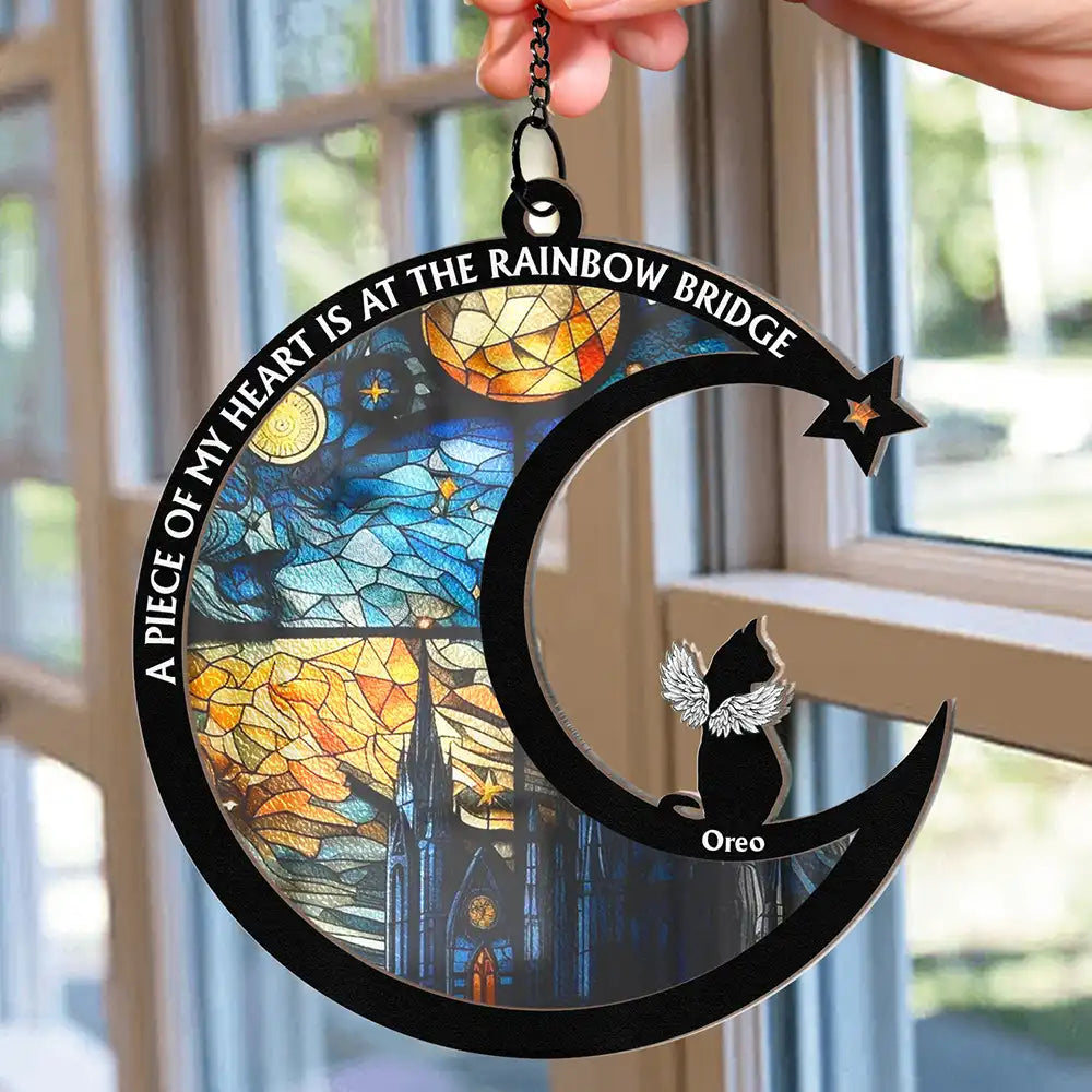 No Longer By My Side Dog Cat Memorial - Personalized Window Hanging Suncatcher Ornament