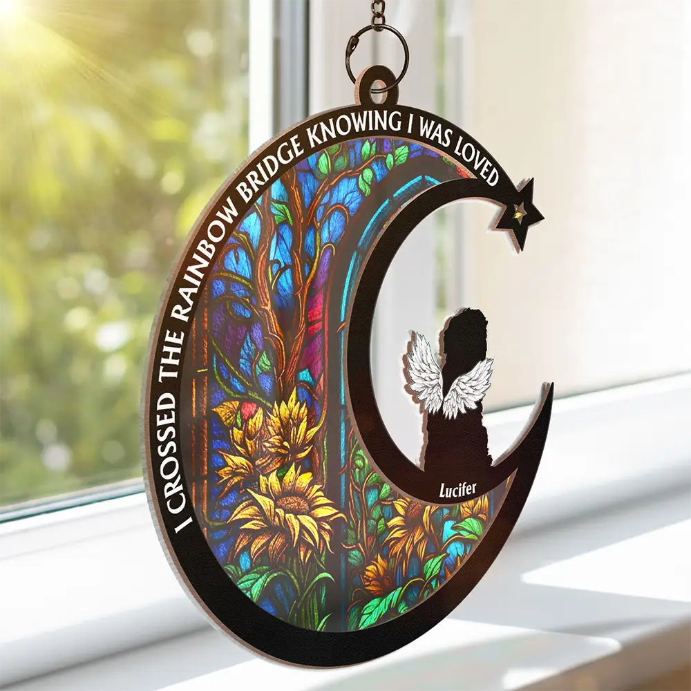 No Longer By My Side Dog Cat Memorial - Personalized Window Hanging Suncatcher Ornament