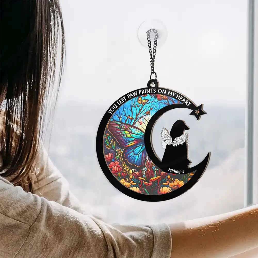 No Longer By My Side Dog Cat Memorial - Personalized Window Hanging Suncatcher Ornament