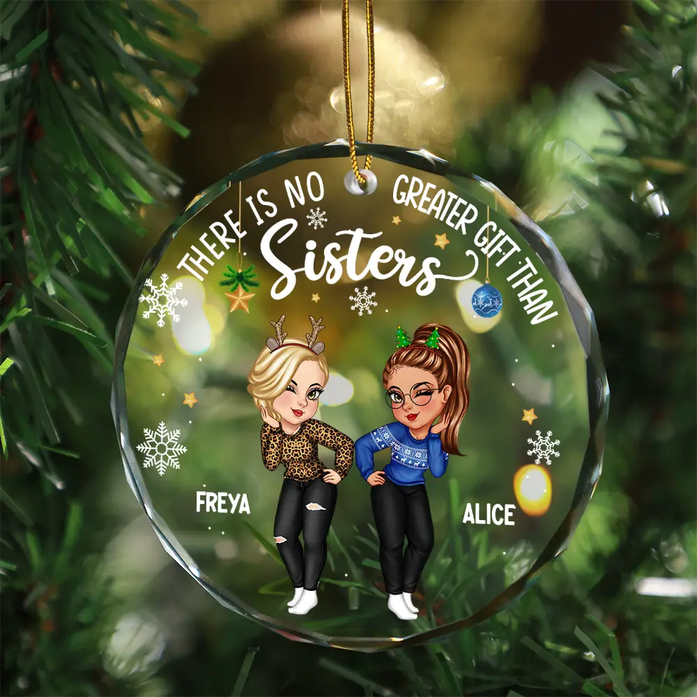 Décoration de Noël en verre ronde personnalisée « Sisters Besties Forever » 