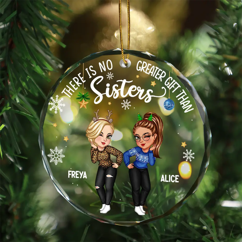 Sisters Besties Forever Christmas - Personalized Circle Glass Ornament