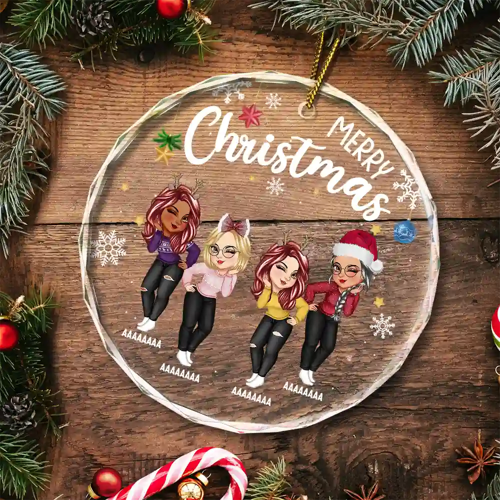 Sisters Besties Forever Christmas - Personalized Circle Glass Ornament