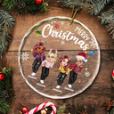 Sisters Besties Forever Christmas - Personalized Circle Glass Ornament