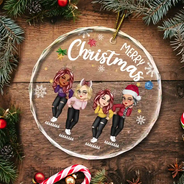 Décoration de Noël en verre ronde personnalisée « Sisters Besties Forever » 