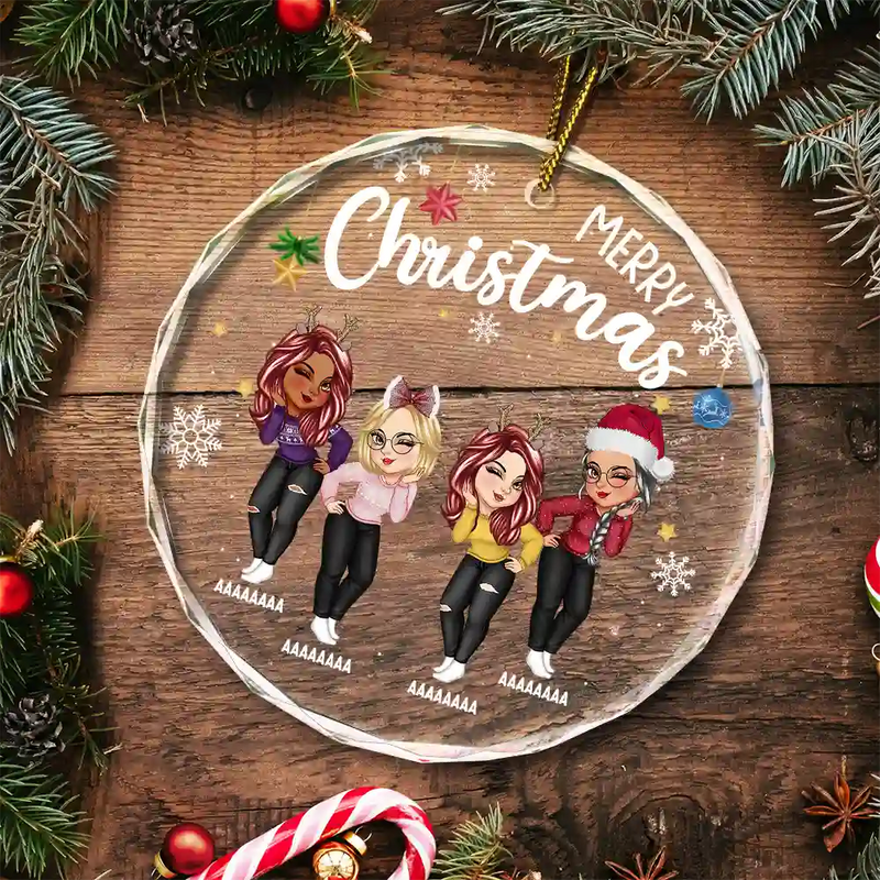 Sisters Besties Forever Christmas - Personalized Circle Glass Ornament