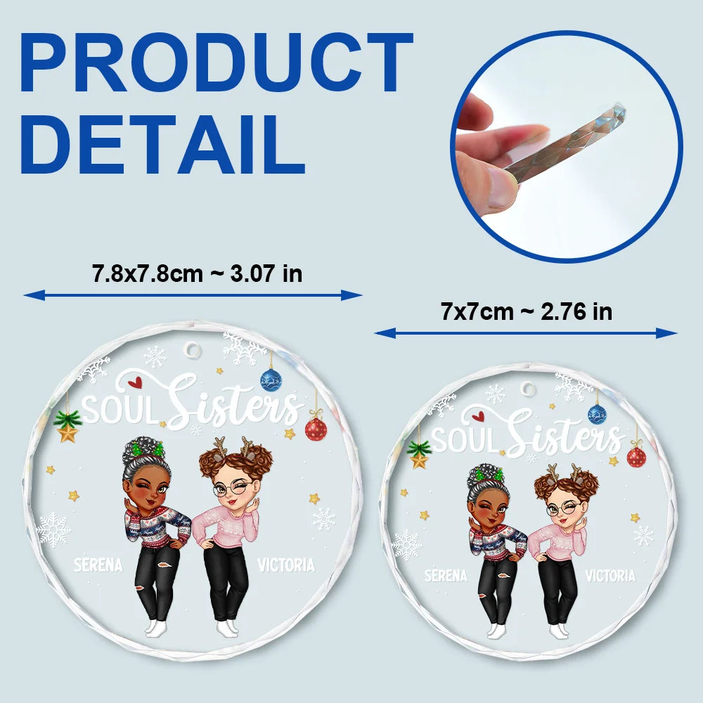 Sisters Besties Forever Christmas - Personalized Circle Glass Ornament