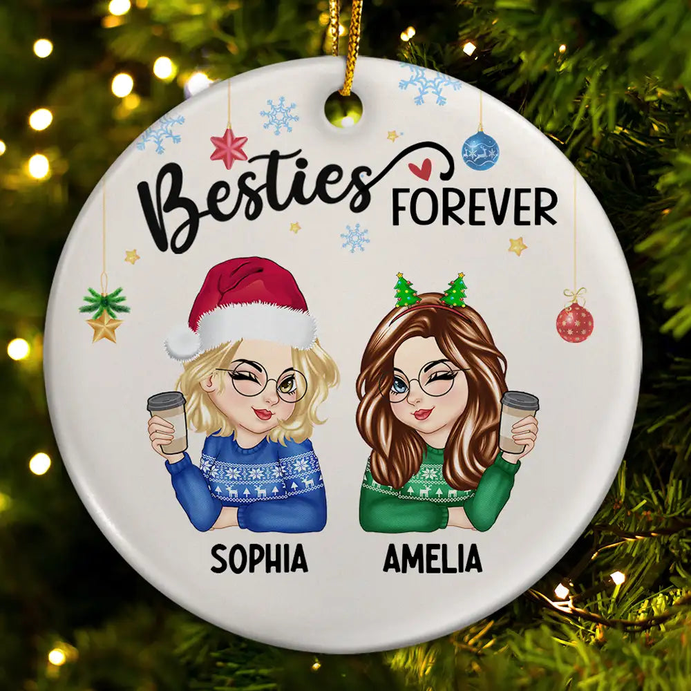 Besties Forever Christmas - Personalized Circle Ceramic Ornament