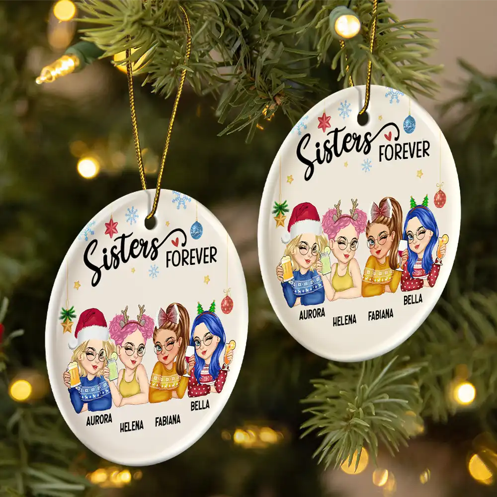 Besties Forever Christmas - Personalized Circle Ceramic Ornament