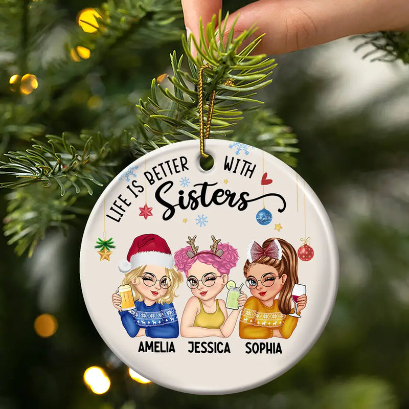 Besties Forever Christmas - Personalized Circle Ceramic Ornament