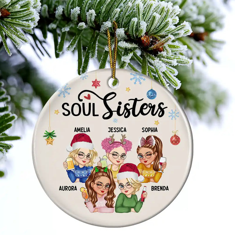 Besties Forever Christmas - Personalized Circle Ceramic Ornament