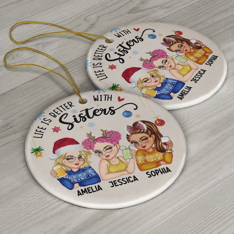Besties Forever Christmas - Personalized Circle Ceramic Ornament