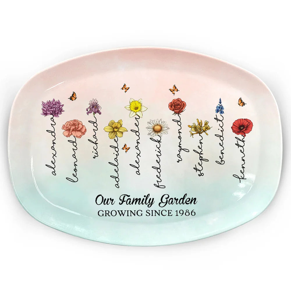 Family Garden Birth Month Flowers - Personalized Plate