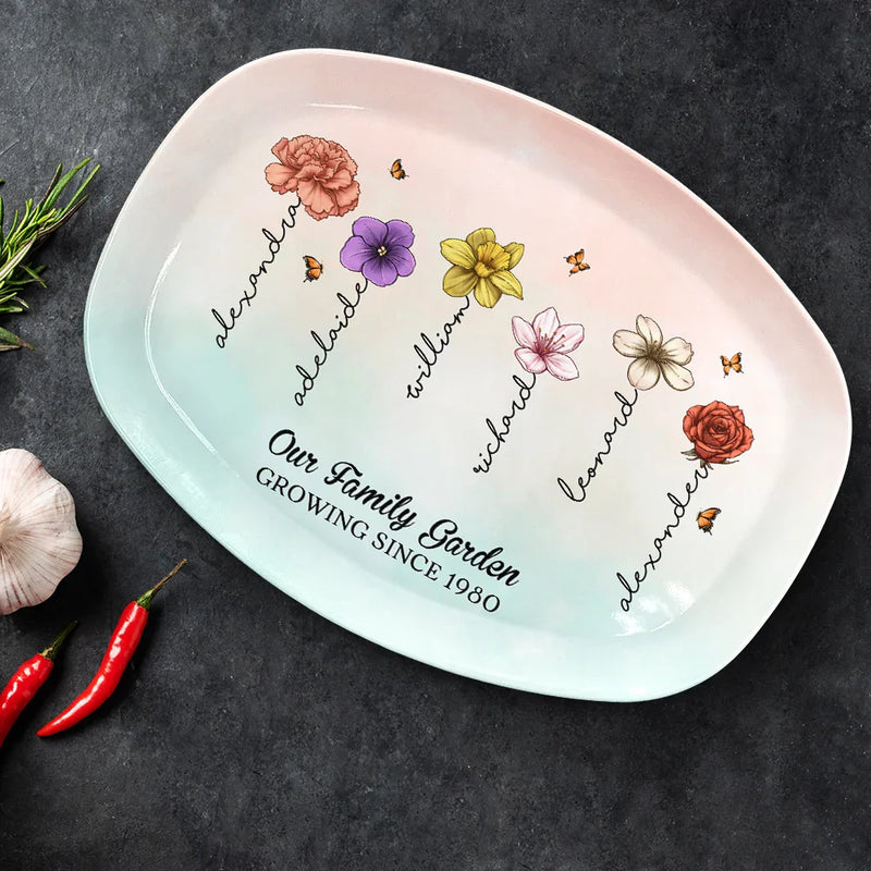 Family Garden Birth Month Flowers - Personalized Plate