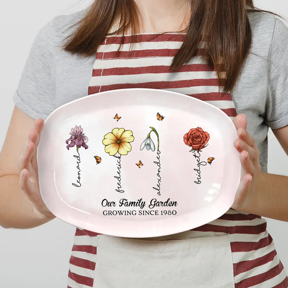 Family Garden Birth Month Flowers - Personalized Plate