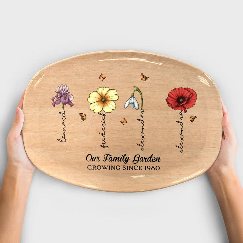 Family Garden Birth Month Flowers - Personalized Plate