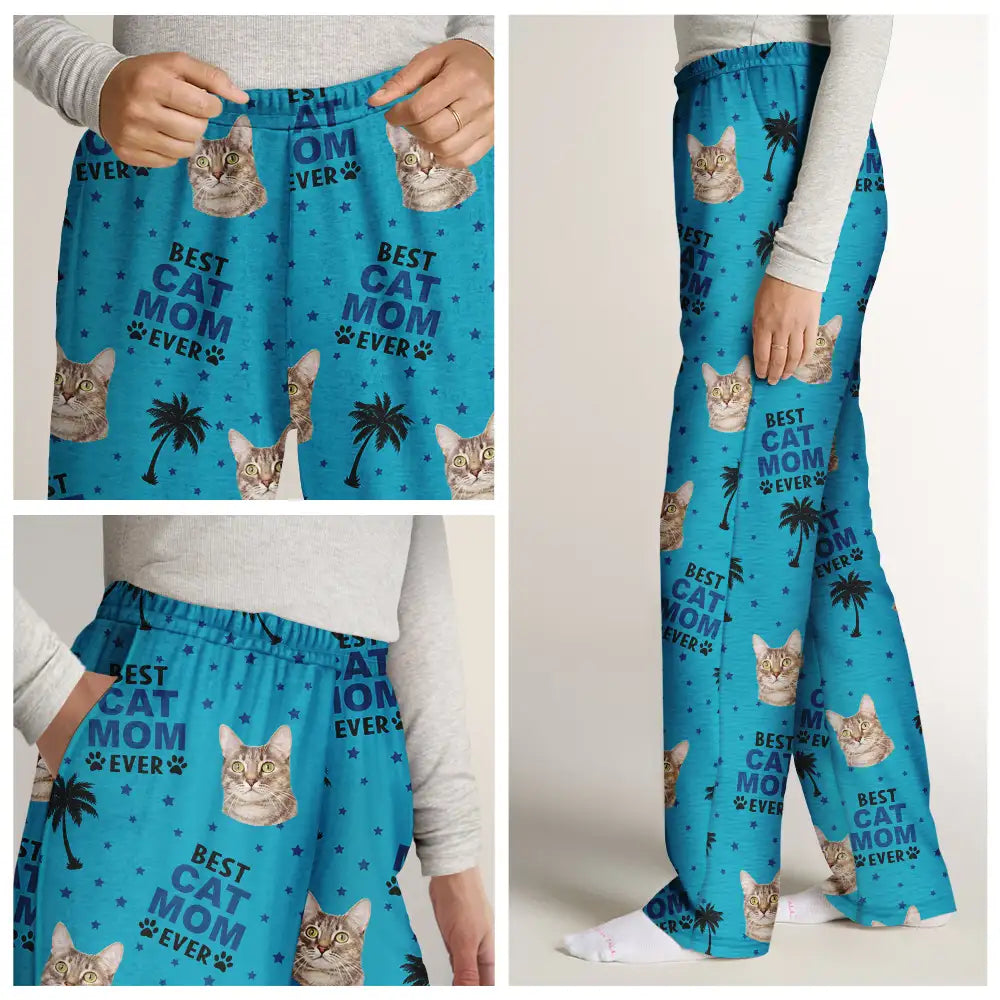 Custom Photo,Pet Lovers,Pet Mom,Pet Dad,Happy - Custom Photo Best Dog Cat Dad Mom Ever - Personalised Pyjama Bottoms