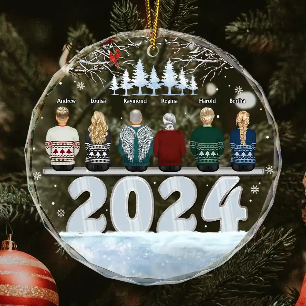 Christmas 2024 Back View Family - Personalized Circle Glass Ornament