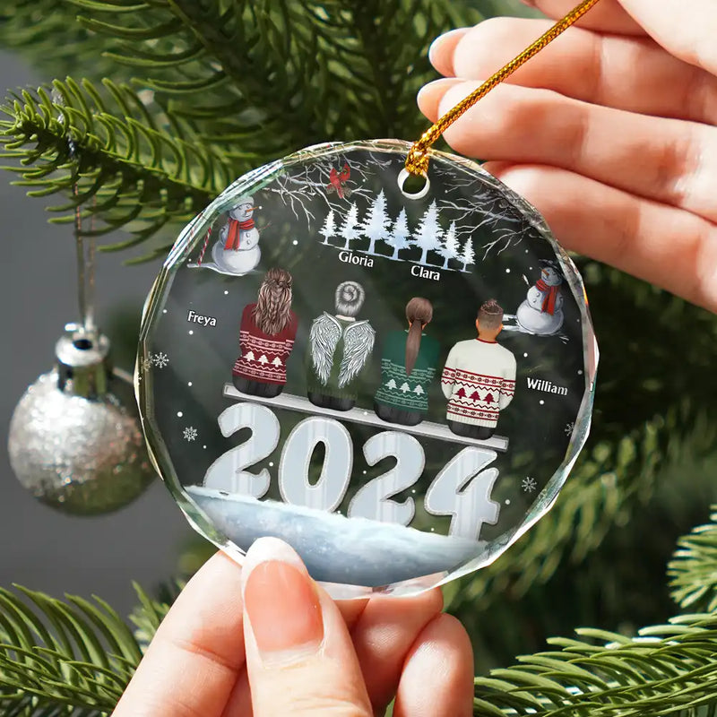 Christmas 2024 Back View Family - Personalized Circle Glass Ornament