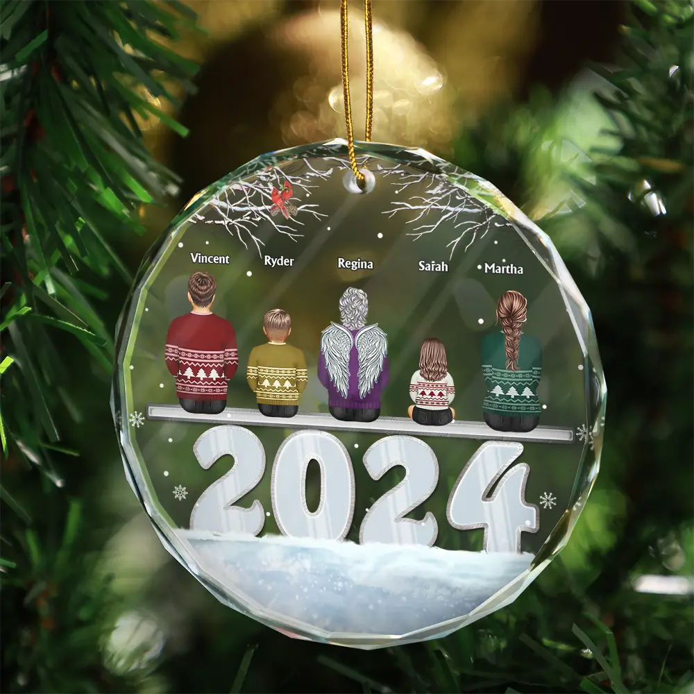 Christmas 2024 Back View Family - Personalized Circle Glass Ornament