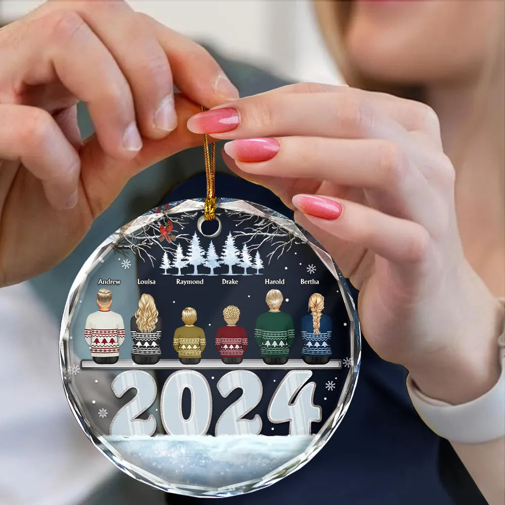 Christmas 2024 Back View Family - Personalized Circle Glass Ornament
