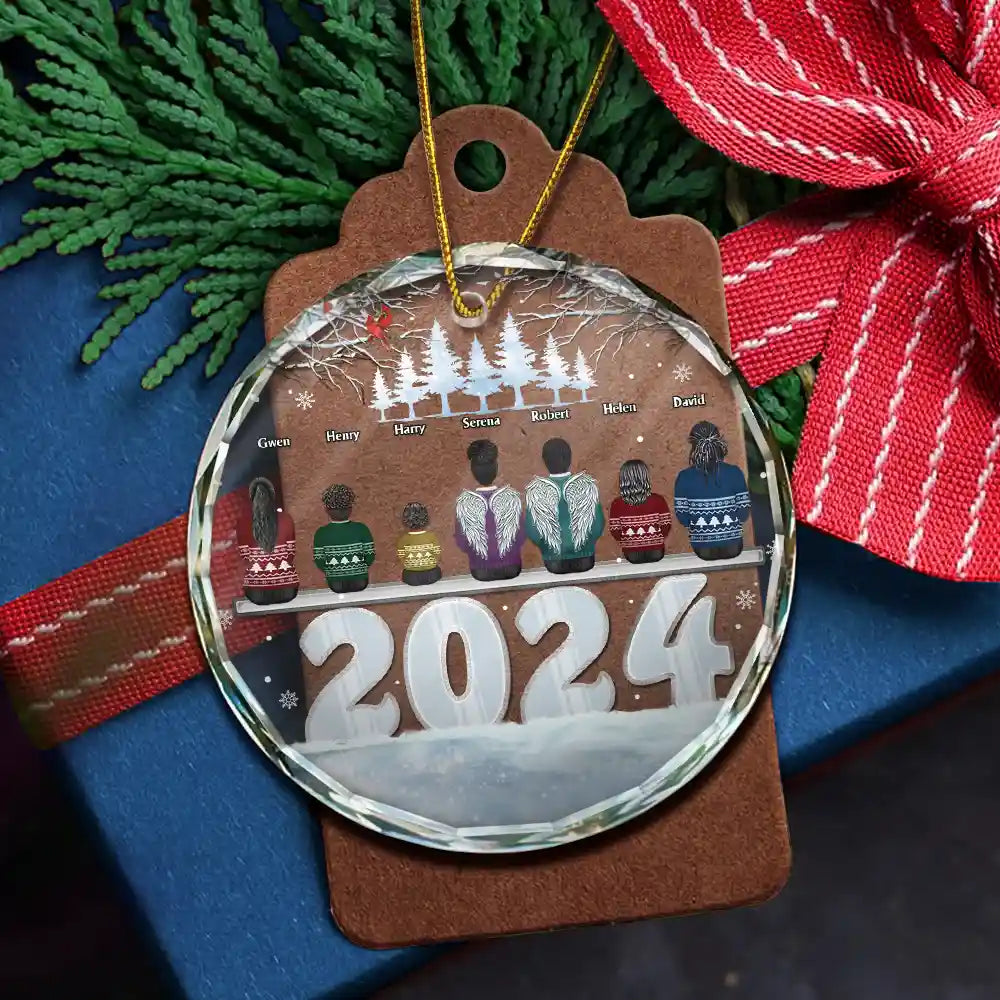 Christmas 2024 Back View Family - Personalized Circle Glass Ornament