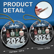 Christmas 2024 Back View Family - Personalized Circle Glass Ornament