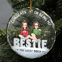 Christmas Congrats On Being My Bestie You Lucky - Personalized Circle Glass Ornament