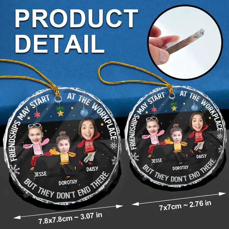Les amitiés photo personnalisées peuvent commencer sur le lieu de travail Collègues de Noël - Ornement en verre rond personnalisé 