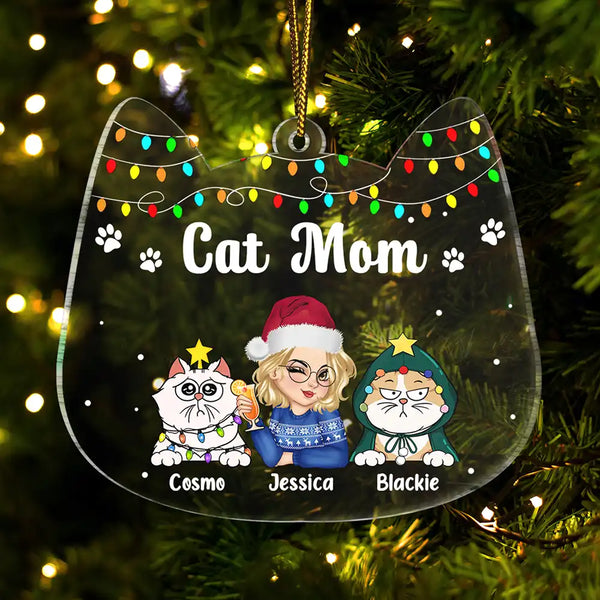 Décoration personnalisée en acrylique représentant une maman chat Meowy Catmas 
