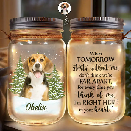 Photo personnalisée pour animaux de compagnie : Quand demain commence sans moi ! – Lampe en pot Mason personnalisée 