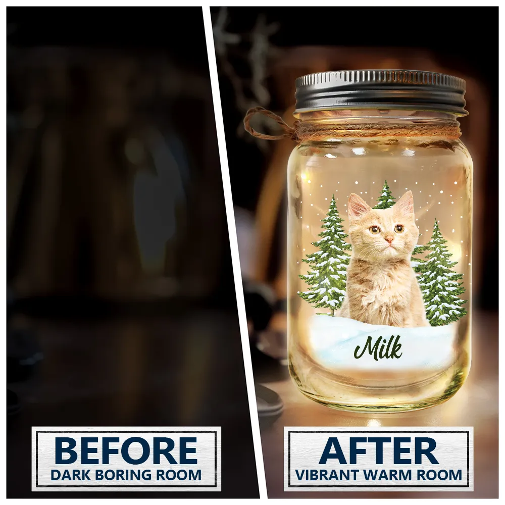 Memorial,Sad,Pet Lovers,Cat Lovers,Dog Lovers - Custom Photo Pet Memorial When Tomorrow Starts Without Me - Personalized Mason Jar Light