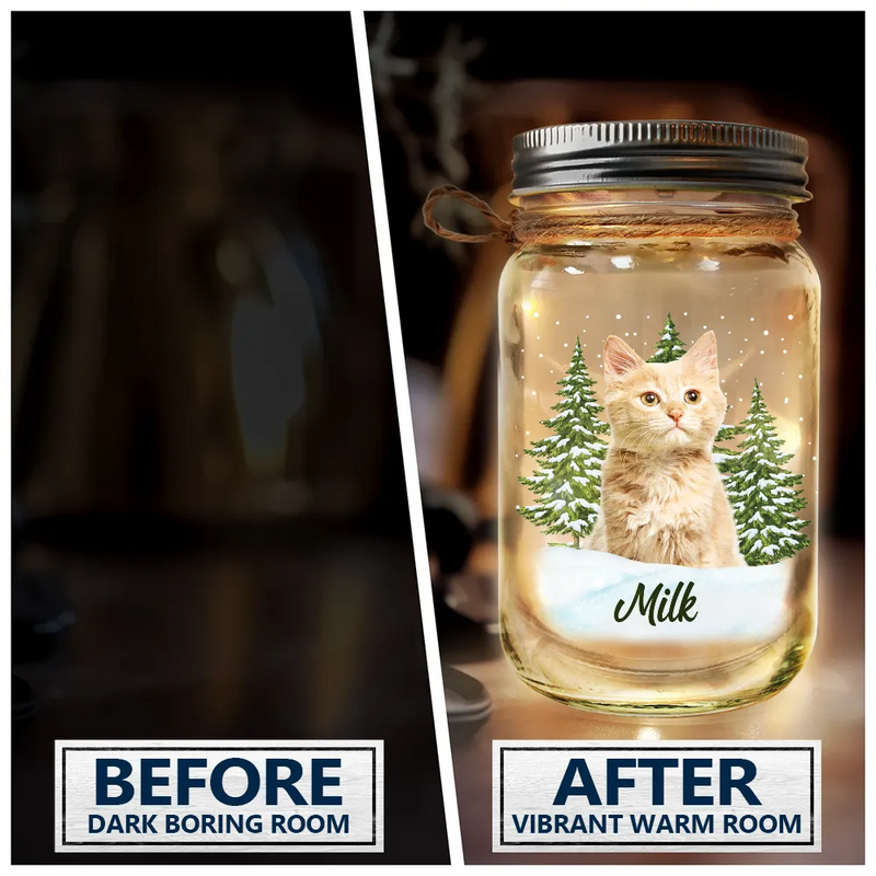 Memorial,Sad,Pet Lovers,Cat Lovers,Dog Lovers - Custom Photo Pet Memorial When Tomorrow Starts Without Me - Personalized Mason Jar Light