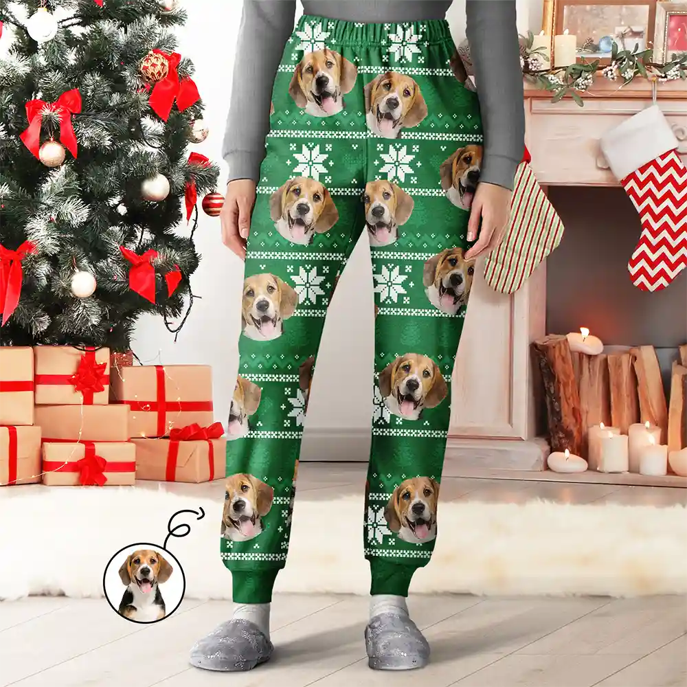 Family, Pet, Gift For Couples - Custom Photo Christmas Couples Family Pets Face - Personalized Pajama Pants